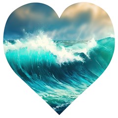 Waves Ocean Sea Tsunami Nautical Blue Wooden Puzzle Heart