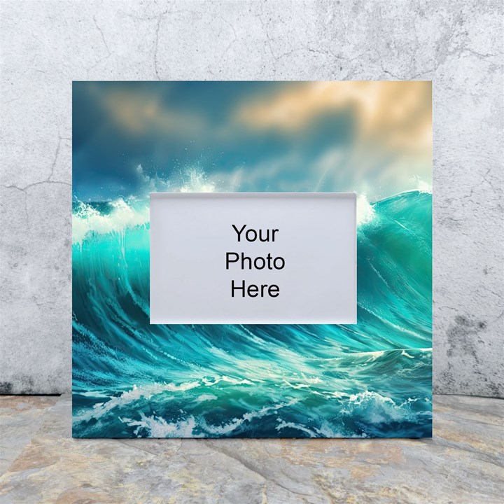 Waves Ocean Sea Tsunami Nautical Blue White Box Photo Frame 4  x 6 