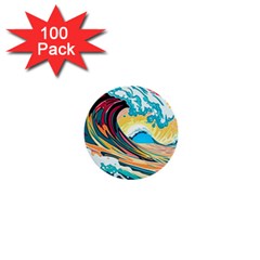 Waves Ocean Sea Tsunami Nautical 8 1  Mini Buttons (100 Pack) 