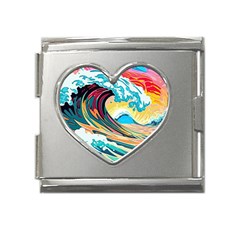 Waves Ocean Sea Tsunami Nautical 8 Mega Link Heart Italian Charm (18mm) by Jancukart