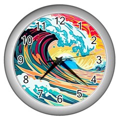 Waves Ocean Sea Tsunami Nautical 8 Wall Clock (silver) by Jancukart