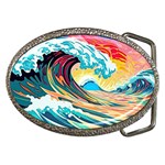 Waves Ocean Sea Tsunami Nautical 8 Belt Buckles Front