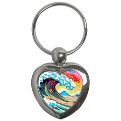 Waves Ocean Sea Tsunami Nautical 8 Key Chain (heart) by Jancukart