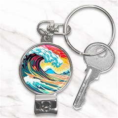 Waves Ocean Sea Tsunami Nautical 8 Nail Clippers Key Chain