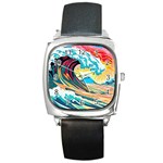 Waves Ocean Sea Tsunami Nautical 8 Square Metal Watch Front