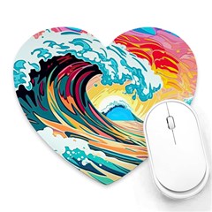 Waves Ocean Sea Tsunami Nautical 8 Heart Mousepad by Jancukart