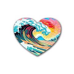 Waves Ocean Sea Tsunami Nautical 8 Rubber Heart Coaster (4 Pack) by Jancukart