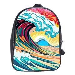 Waves Ocean Sea Tsunami Nautical 8 School Bag (large) by Jancukart