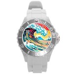 Waves Ocean Sea Tsunami Nautical 8 Round Plastic Sport Watch (L) Front