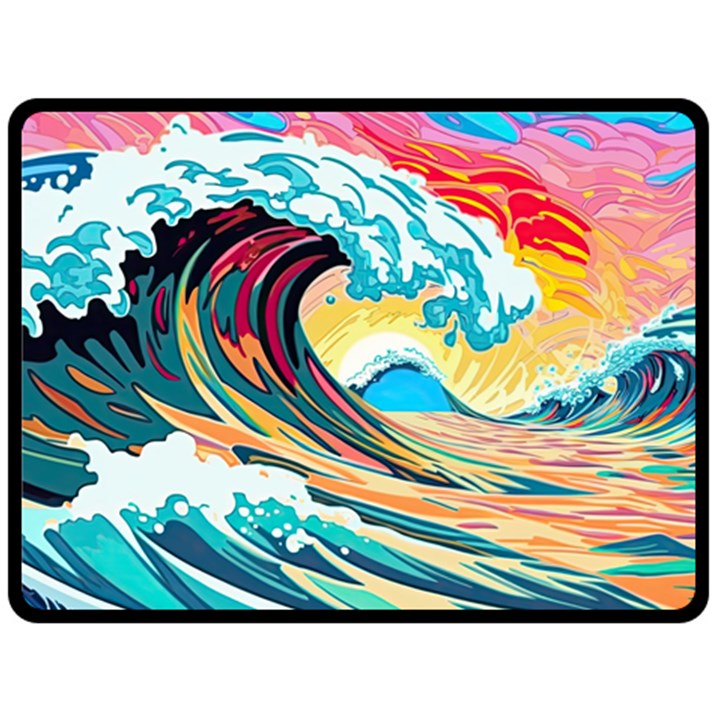 Waves Ocean Sea Tsunami Nautical 8 Two Sides Fleece Blanket (Large)