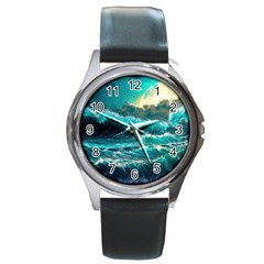 Tsunami Waves Ocean Sea Nautical Nature Water 5 Round Metal Watch by Jancukart