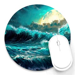 Tsunami Waves Ocean Sea Nautical Nature Water 5 Round Mousepad