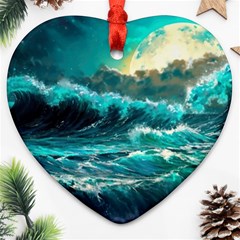 Tsunami Waves Ocean Sea Nautical Nature Water 5 Ornament (heart)