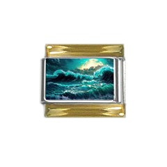 Tsunami Waves Ocean Sea Nautical Nature Water 5 Gold Trim Italian Charm (9mm) by Jancukart