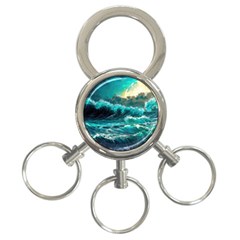 Tsunami Waves Ocean Sea Nautical Nature Water 5 3-ring Key Chain by Jancukart