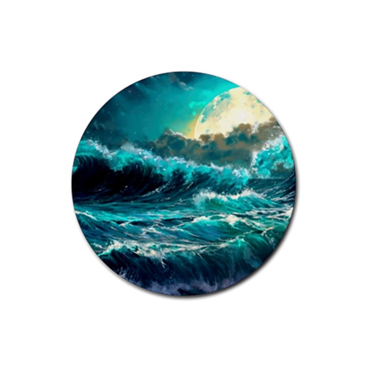 Tsunami Waves Ocean Sea Nautical Nature Water 5 Rubber Round Coaster (4 pack)