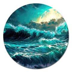 Tsunami Waves Ocean Sea Nautical Nature Water 5 Magnet 5  (round) by Jancukart