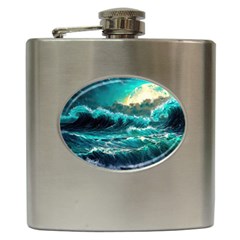 Tsunami Waves Ocean Sea Nautical Nature Water 5 Hip Flask (6 Oz) by Jancukart