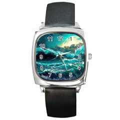 Tsunami Waves Ocean Sea Nautical Nature Water 5 Square Metal Watch