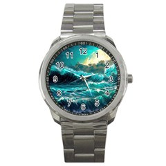 Tsunami Waves Ocean Sea Nautical Nature Water 5 Sport Metal Watch by Jancukart