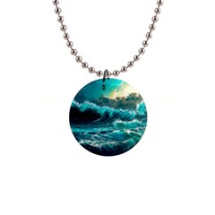 Tsunami Waves Ocean Sea Nautical Nature Water 5 1  Button Necklace by Jancukart