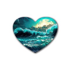 Tsunami Waves Ocean Sea Nautical Nature Water 5 Rubber Heart Coaster (4 Pack) by Jancukart