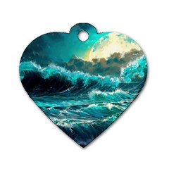 Tsunami Waves Ocean Sea Nautical Nature Water 5 Dog Tag Heart (one Side)