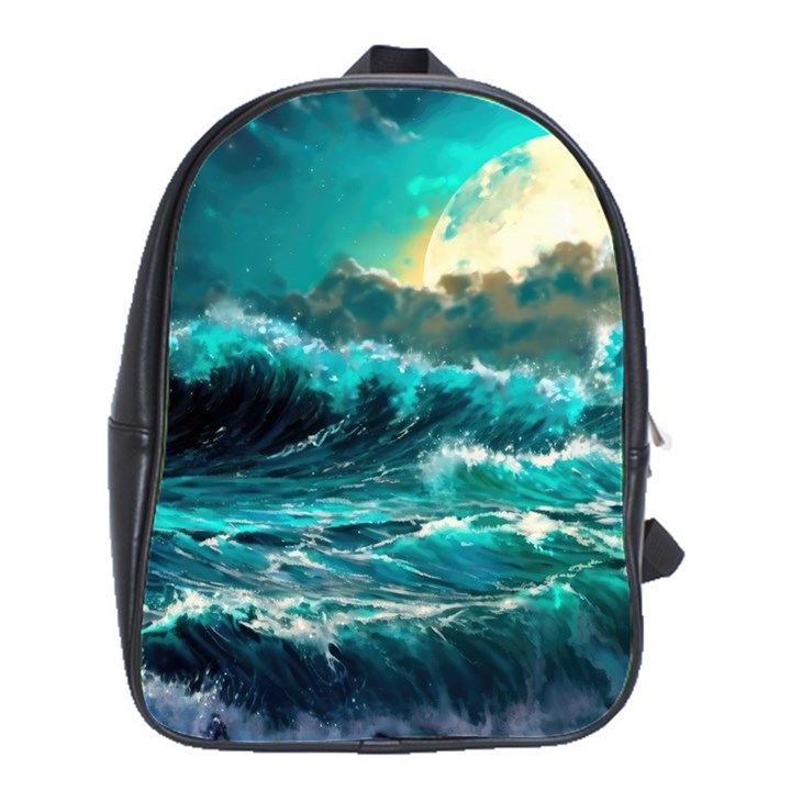 Tsunami Waves Ocean Sea Nautical Nature Water 5 School Bag (Large)