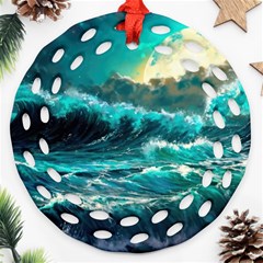 Tsunami Waves Ocean Sea Nautical Nature Water 5 Ornament (round Filigree) by Jancukart