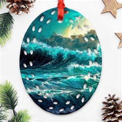 Tsunami Waves Ocean Sea Nautical Nature Water 5 Ornament (oval Filigree)