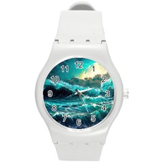 Tsunami Waves Ocean Sea Nautical Nature Water 5 Round Plastic Sport Watch (m) by Jancukart