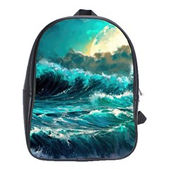 Tsunami Waves Ocean Sea Nautical Nature Water 5 School Bag (xl) by Jancukart