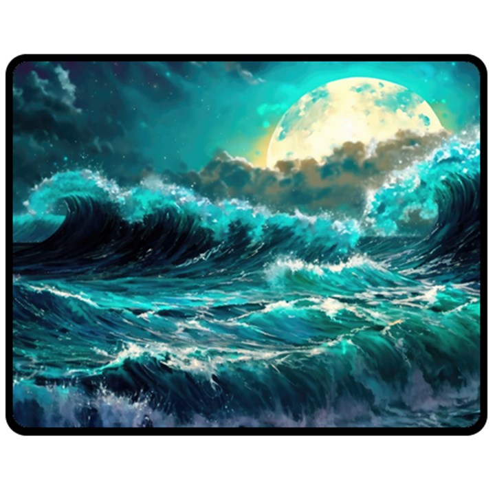 Tsunami Waves Ocean Sea Nautical Nature Water 5 Two Sides Fleece Blanket (Medium)