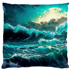 Tsunami Waves Ocean Sea Nautical Nature Water 5 Large Premium Plush Fleece Cushion Case (two Sides) by Jancukart