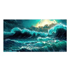 Tsunami Waves Ocean Sea Nautical Nature Water 5 Satin Shawl 45  X 80 