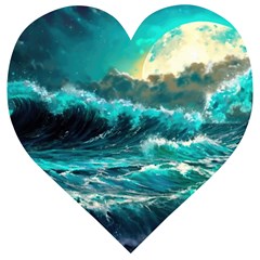 Tsunami Waves Ocean Sea Nautical Nature Water 5 Wooden Puzzle Heart by Jancukart