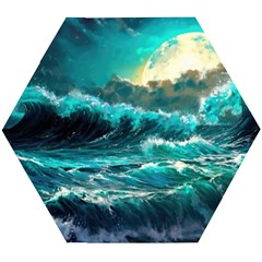 Tsunami Waves Ocean Sea Nautical Nature Water 5 Wooden Puzzle Hexagon by Jancukart