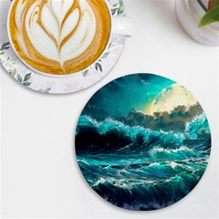 Tsunami Waves Ocean Sea Nautical Nature Water 5 Uv Print Round Tile Coaster by Jancukart