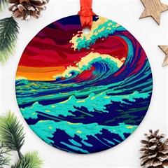 Tsunami Waves Ocean Sea Nautical Nature Water 9 Ornament (round) by Jancukart