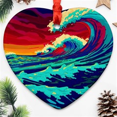 Tsunami Waves Ocean Sea Nautical Nature Water 9 Ornament (heart)