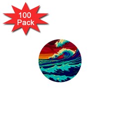 Tsunami Waves Ocean Sea Nautical Nature Water 9 1  Mini Buttons (100 Pack)  by Jancukart