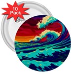 Tsunami Waves Ocean Sea Nautical Nature Water 9 3  Buttons (10 pack)  Front