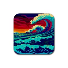 Tsunami Waves Ocean Sea Nautical Nature Water 9 Rubber Coaster (square) by Jancukart