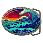 Tsunami Waves Ocean Sea Nautical Nature Water 9 Belt Buckles Front