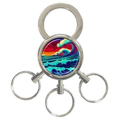 Tsunami Waves Ocean Sea Nautical Nature Water 9 3-ring Key Chain by Jancukart