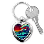 Tsunami Waves Ocean Sea Nautical Nature Water 9 Key Chain (Heart) Front