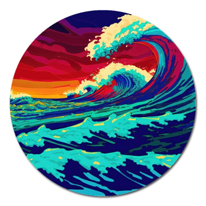 Tsunami Waves Ocean Sea Nautical Nature Water 9 Magnet 5  (Round)