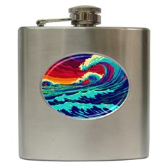 Tsunami Waves Ocean Sea Nautical Nature Water 9 Hip Flask (6 Oz) by Jancukart