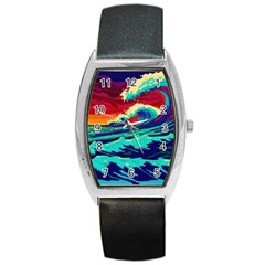 Tsunami Waves Ocean Sea Nautical Nature Water 9 Barrel Style Metal Watch by Jancukart