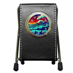 Tsunami Waves Ocean Sea Nautical Nature Water 9 Pen Holder Desk Clock